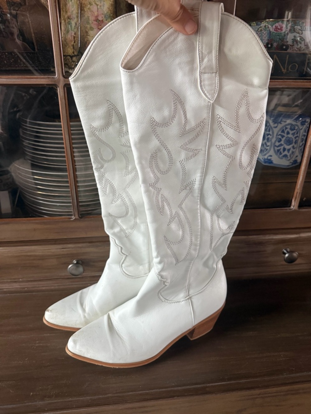 Billini White Western Knee-High Heeled Boots